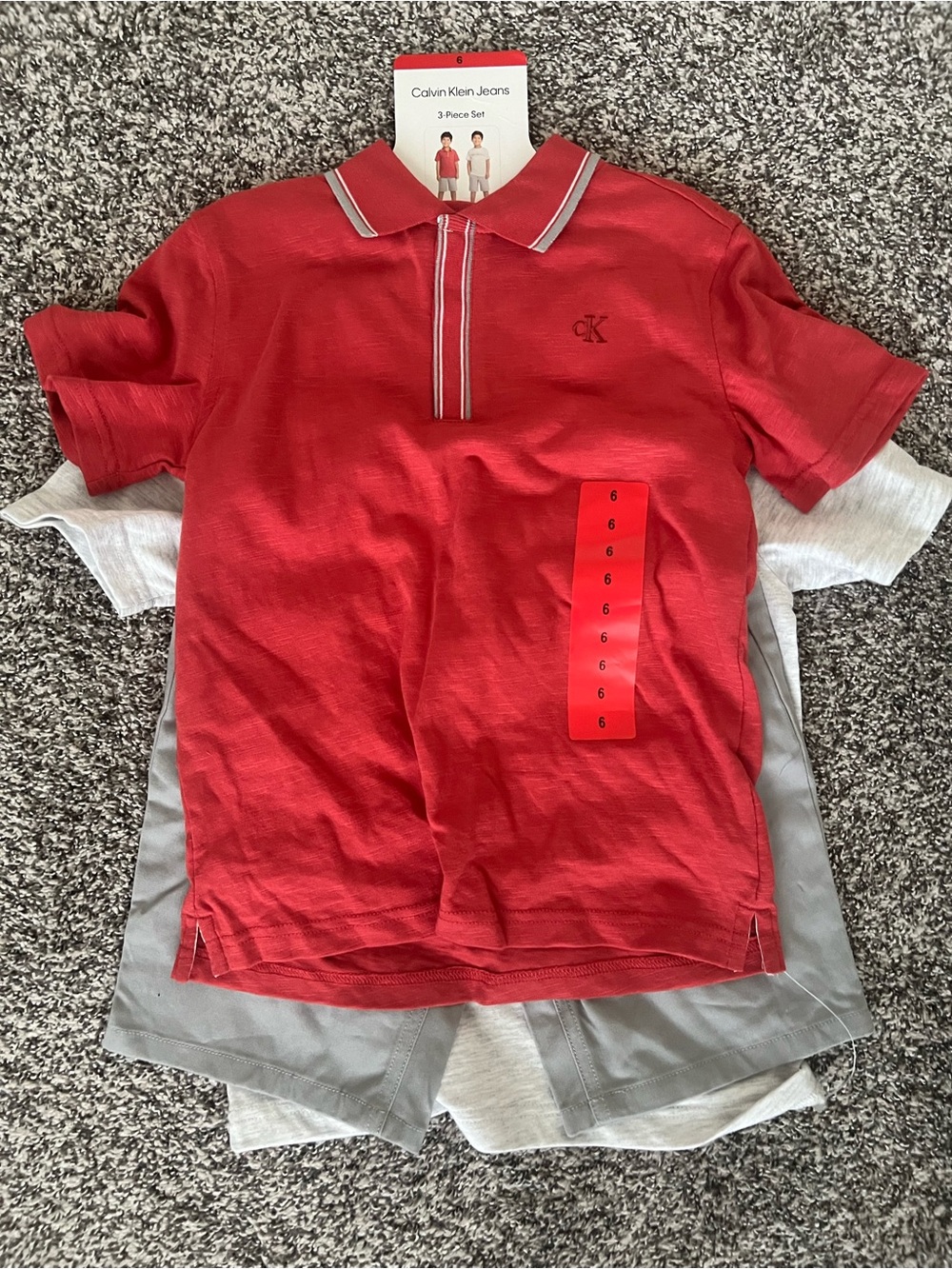 Calvin Klein Jeans Boys Red Polo with Contrast Trim
